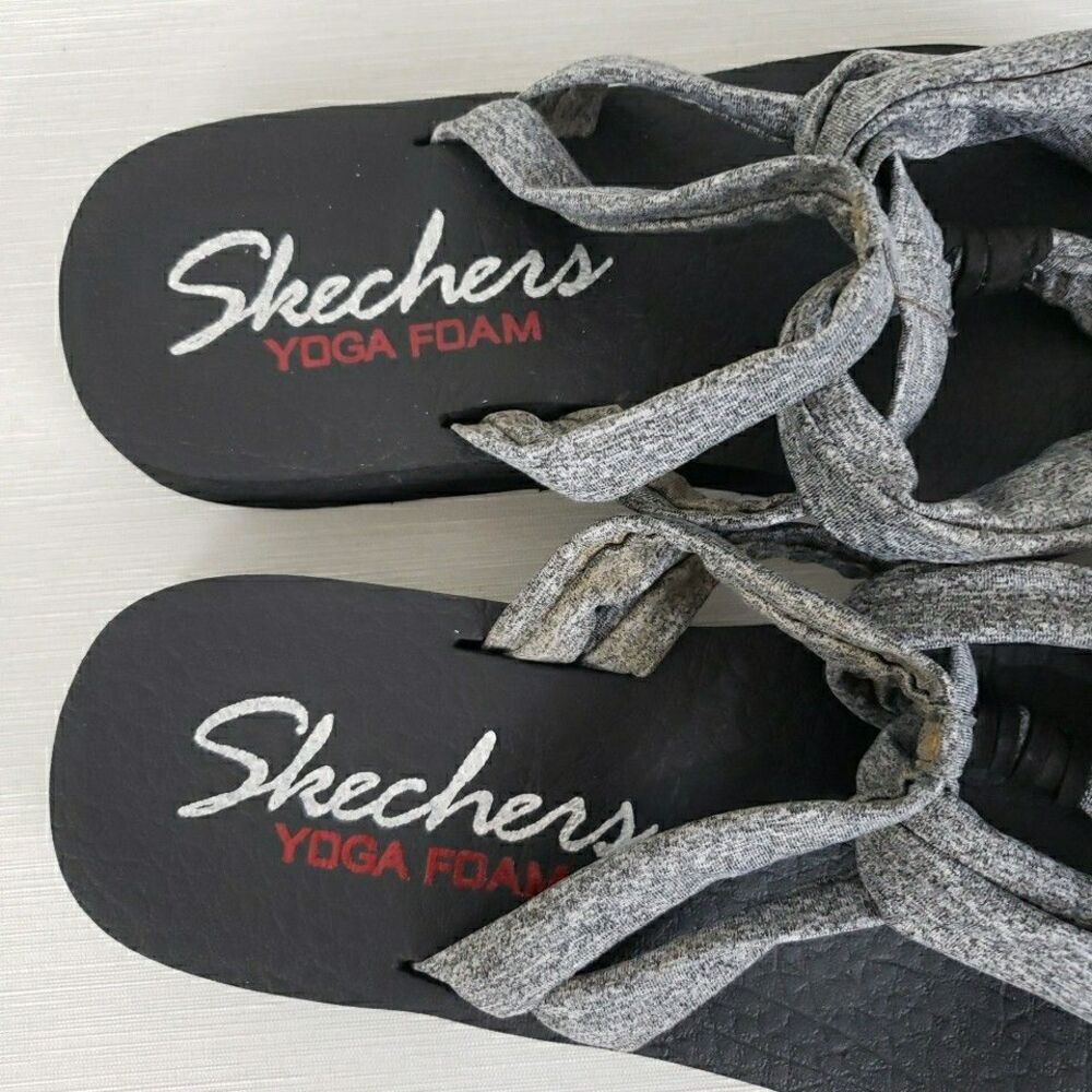 Skechers Yoga Foam Sandals Women 7 Grey Black Slingback Thong Summer Footwear - Picture 12 of 16